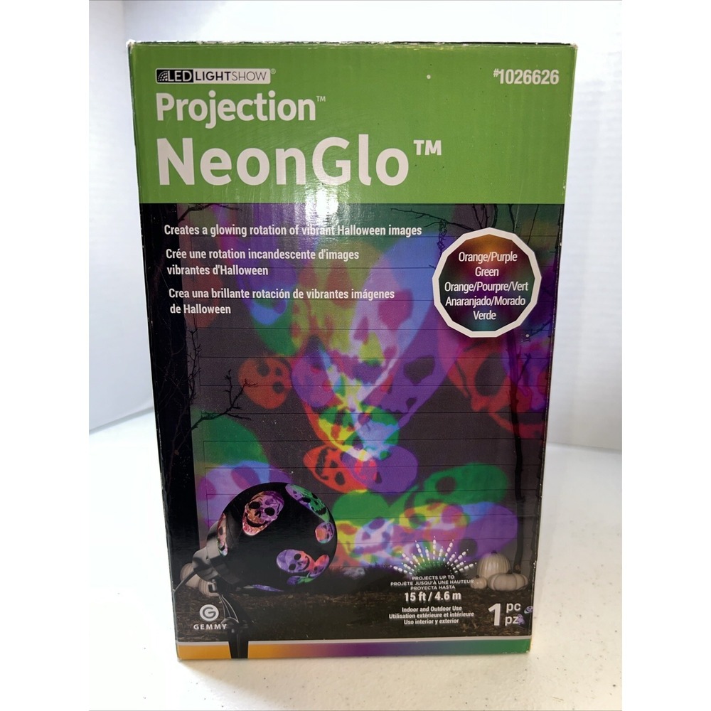 Gemmy Halloween LED Projection NeonGlo Skulls #1026626 Orange/Purple/Green